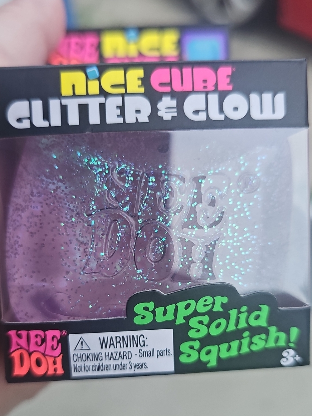 NeeDoh Nice Cube Glitter & Glow Super Solid Squish - Purple Sparkle